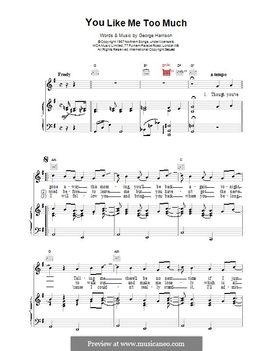 You Like Me Too Much (The Beatles): Para vocais e piano (ou Guitarra) by George Harrison
