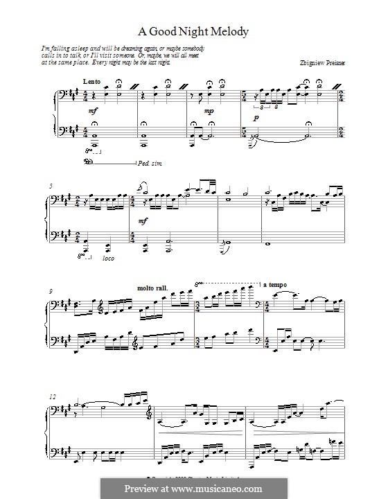 A Good Night Melody: Para Piano by Zbigniew Preisner