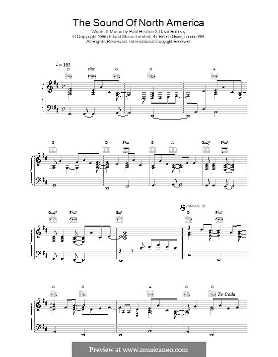 The Sound of North America (The Beautiful South): Para vocais e piano (ou Guitarra) by David Rotheray, Paul Heaton