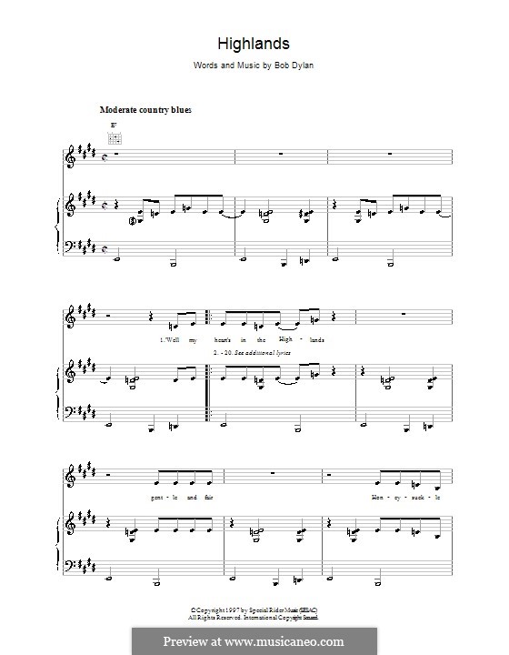 Highlands: Para vocais e piano (ou Guitarra) by Bob Dylan