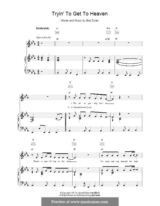 Tryin'To Get to Heaven: Para vocais e piano (ou Guitarra) by Bob Dylan