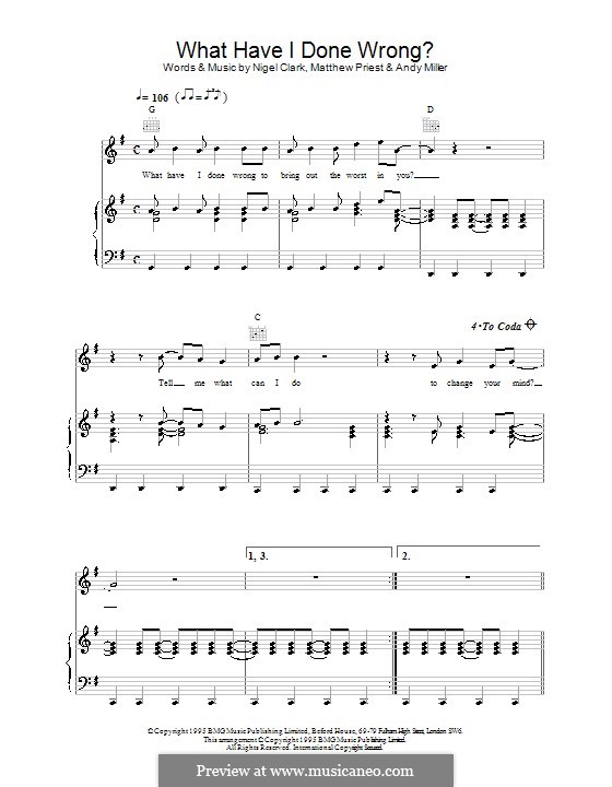 What Have I Done Wrong (Dodgy): Para vocais e piano (ou Guitarra) by Andy Miller, Mathew Priest, Nigel Clark