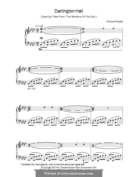 Darlington Hall (Opening Titles from The Remains of the Day): Para Piano by Richard Robbins