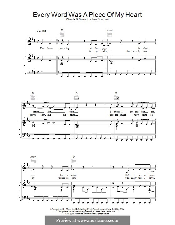 Every Word Was a Piece of My Heart: Para vocais e piano (ou Guitarra) by Jon Bon Jovi