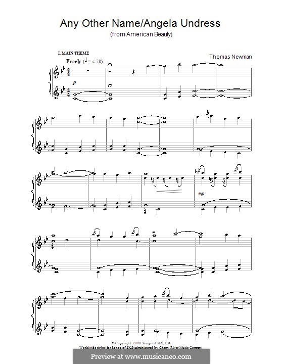 Any Other Name/Angela Undress (from American Beauty): Para Piano by Thomas Newman