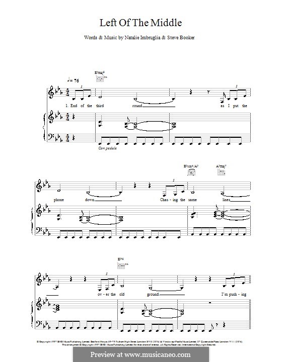 Left of the Middle (Natalie Imbruglia): Para vocais e piano (ou Guitarra) by Steve Booker
