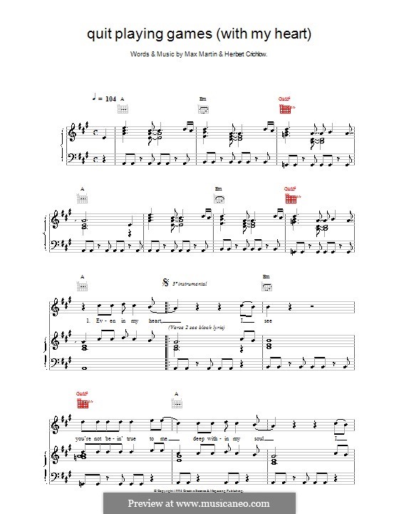 Quit Playing Games (With My Heart) por H. Crichlow, Max Martin em músicaNeo