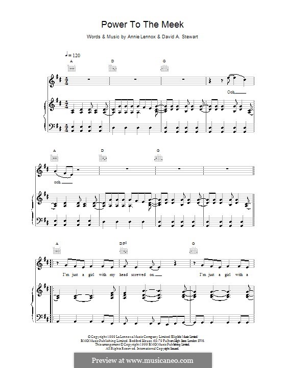 Power to the Meek (Eurythmics): Para vocais e piano (ou Guitarra) by Annie Lennox, David A. Stewart