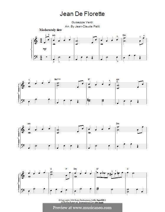 Jean de Florette: Facil para o piano by Giuseppe Verdi