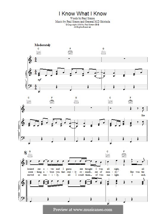 I Know What I Know: Para vocais e piano (ou Guitarra) by General M.D. Shirinda, Paul Simon