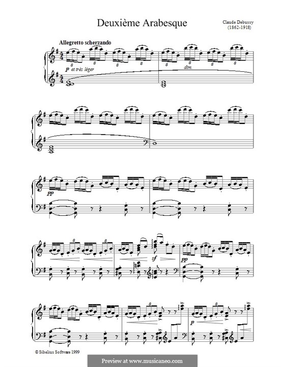 Arabesque No.2: Para Piano by Claude Debussy