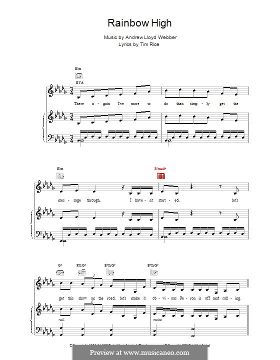 Rainbow High: Para vocais e piano (ou Guitarra) by Andrew Lloyd Webber