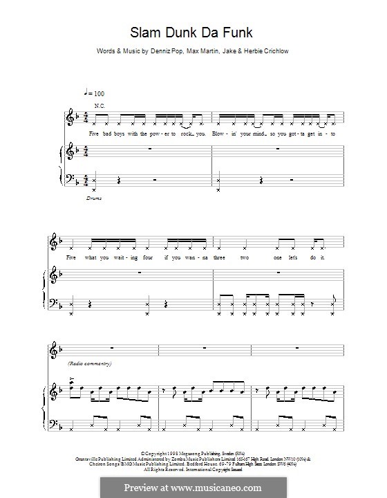 Slam Dunk Da Funk (Five): Para vocais e piano (ou Guitarra) by Denniz Pop, Max Martin
