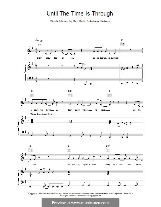 Until the Time Is Through (Five): Para vocais e piano (ou Guitarra) by Andreas Carlsson, Max Martin