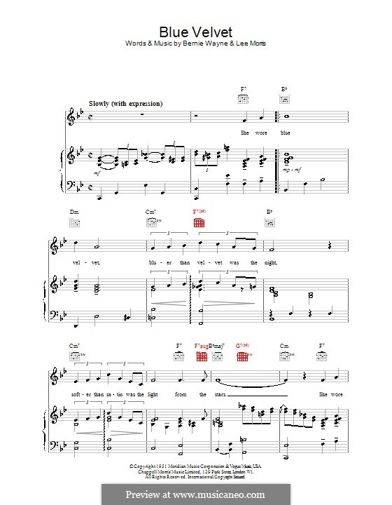 Blue Velvet: For voice and piano or guitar (M People) by Bernie Wayne, Lee Morris