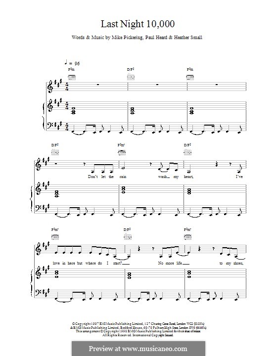 Last Night 10,000 (M People): Para vocais e piano (ou Guitarra) by Heather Small, Mike Pickering, Paul Heard