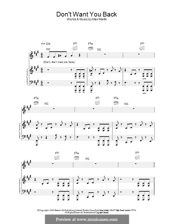 Don't Want You Back (Backstreet Boys): Para vocais e piano (ou Guitarra) by Max Martin