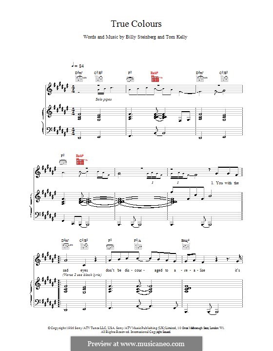 True Colors: Para vocais e piano (ou Guitarra) by Billy Steinberg, Tom Kelly