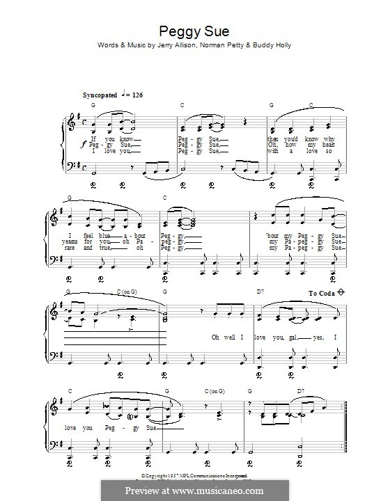 Peggy Sue: Facil para o piano by Buddy Holly, Jerry Allison, Norman Petty