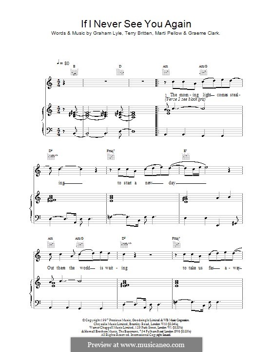 If I Never See You Again (Wet Wet Wet): Para vocais e piano (ou Guitarra) by Marti Pellow, Graham Lyle, Terry Britten