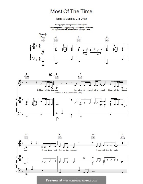 Most of the Time (from High Fidelity): Para vocais e piano (ou Guitarra) by Bob Dylan