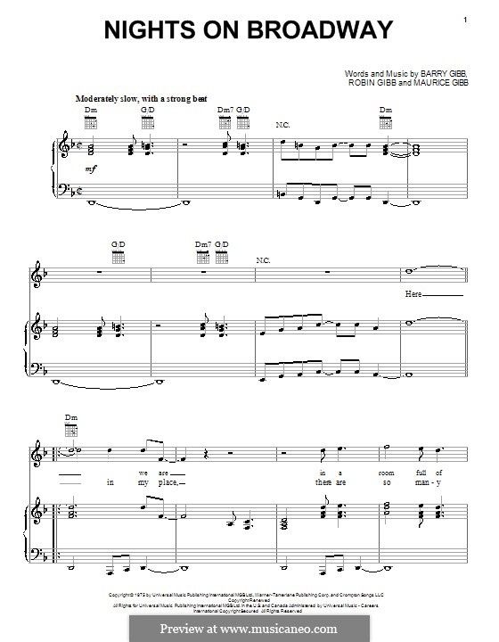 Nights on Broadway (The Bee Gees): Para vocais e piano (ou Guitarra) by Barry Gibb, Maurice Gibb, Robin Gibb