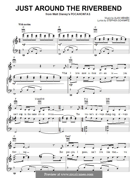 Just Around the Riverbend (from Pocahontas): Para vocais e piano (ou Guitarra) by Stephen Schwartz
