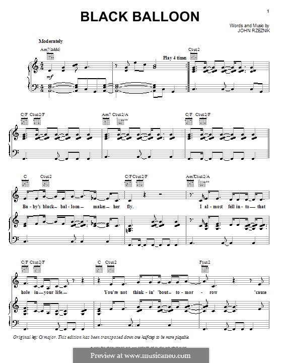 Black Balloon (Goo Goo Dolls): Para vocais e piano (ou Guitarra) by John Rzeznik