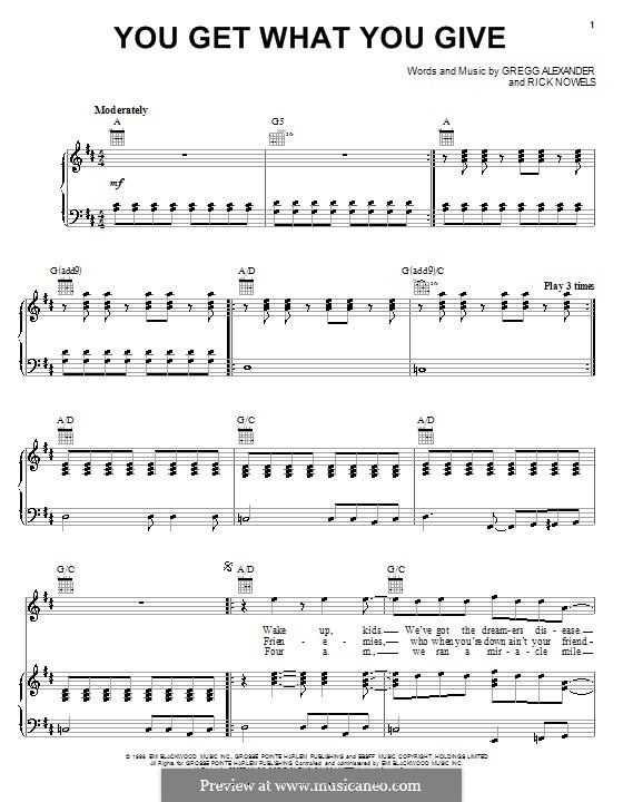 You Get What You Give: For voice and piano or guitar (The New Radicals) by Gregg Alexander, Rick Nowels