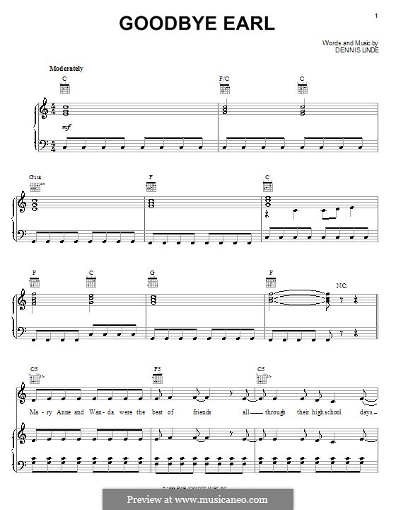 Goodbye Earl (The Dixie Chicks): Para vocais e piano (ou Guitarra) by Dennis Linde