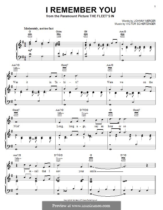 I Remember You (Diana Krall): Para vocais e piano (ou Guitarra) by Victor Schertzinger