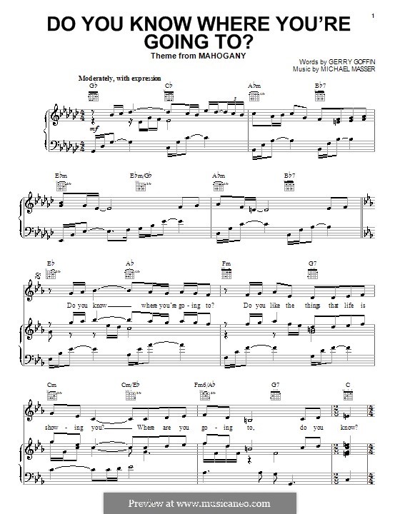 Do You Know Where You're Going To? (Diana Ross): Para vocais e piano (ou Guitarra) by Gerry Goffin, Michael Masser