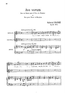 Ave verum, Op.65 No.1: For two female or male voices by Gabriel Fauré