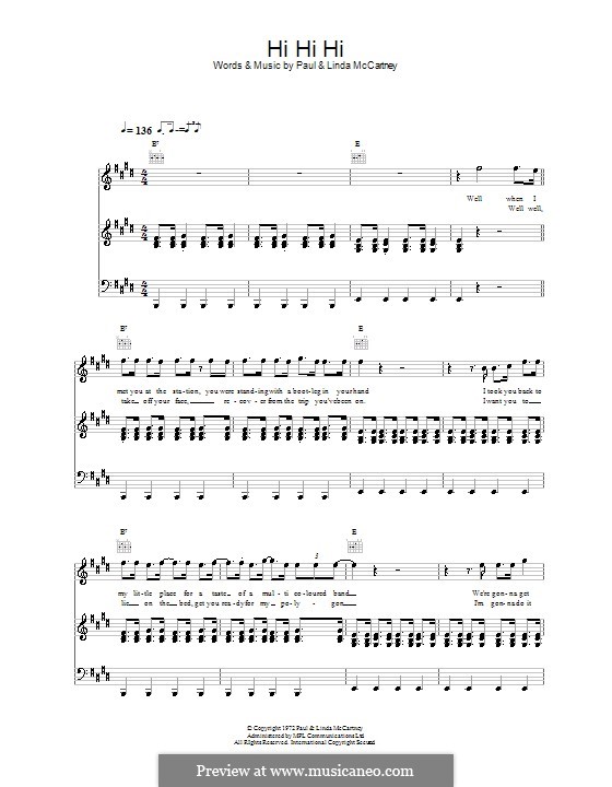 Hi Hi Hi (Wings): Para vocais e piano (ou Guitarra) by Linda McCartney, Paul McCartney