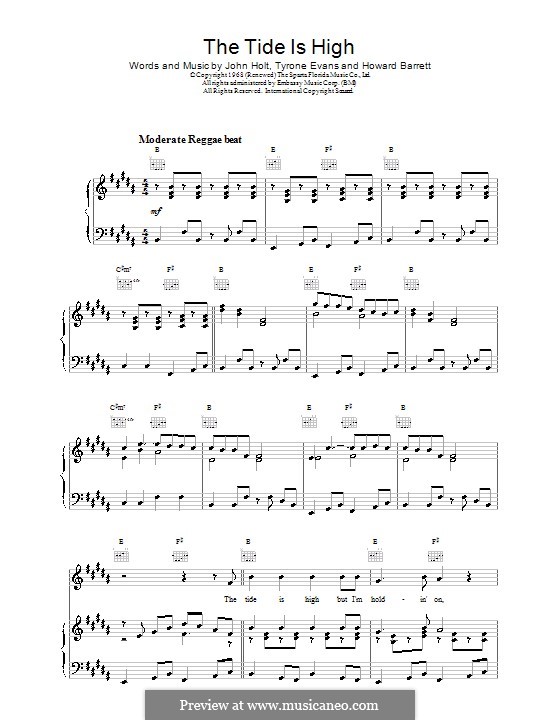 The Tide is High (Blondie): Para vocais e piano (ou Guitarra) by Howard Barrett, John Holt, Tyrone Evans