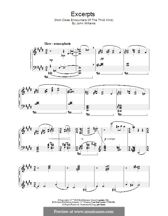 Excerpts (from Close Encounters of the Third Kind): Para Piano by John Williams