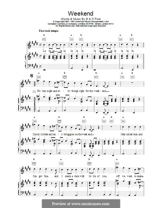 Weekend: Para vocais e piano (ou Guitarra) by Bill Post, Doree Post