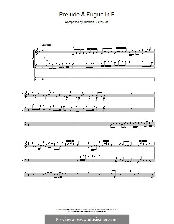 Prelude and Fugue for Organ in F Major, BuxWV 144: para um único musico (Editado por H. Bulow) by Dietrich Buxtehude