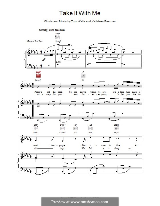 Take It with Me: Para vocais e piano (ou Guitarra) by Kathleen Brennan, Tom Waits