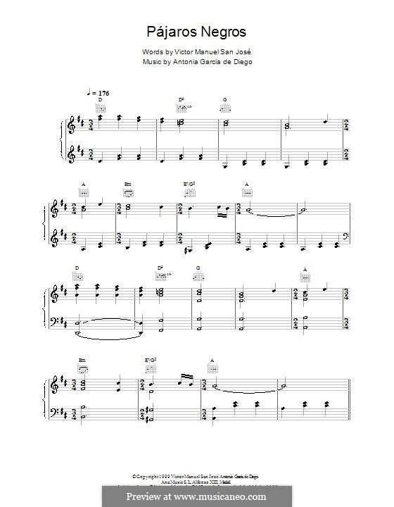 Pájaros Negros: Para vocais e piano (ou Guitarra) by Antonia Garcia de Diego