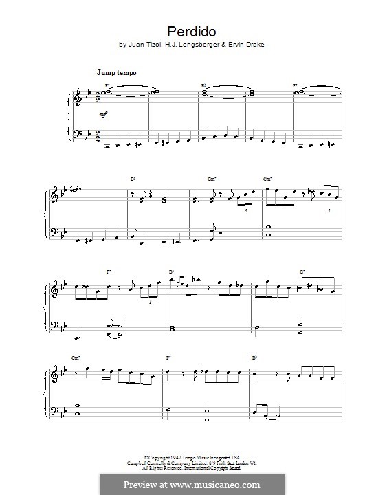 Perdido (Duke Ellington): Para Piano by Juan Tizol