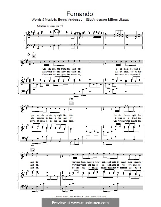 Fernando (ABBA): Para vocais e piano (ou Guitarra) by Benny Andersson, Björn Ulvaeus, Stig Anderson