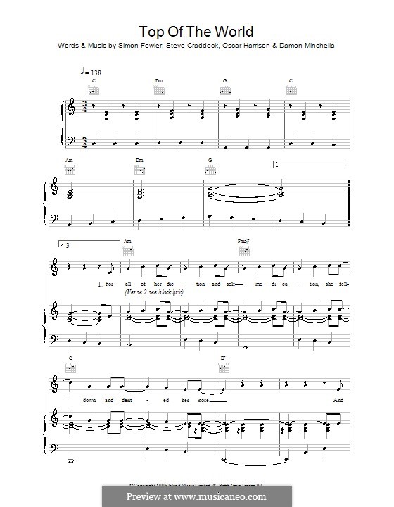 Top of the World (Ocean Colour Scene): Para vocais e piano (ou Guitarra) by Oscar Harrison, Simon Fowler, Steve Cradock