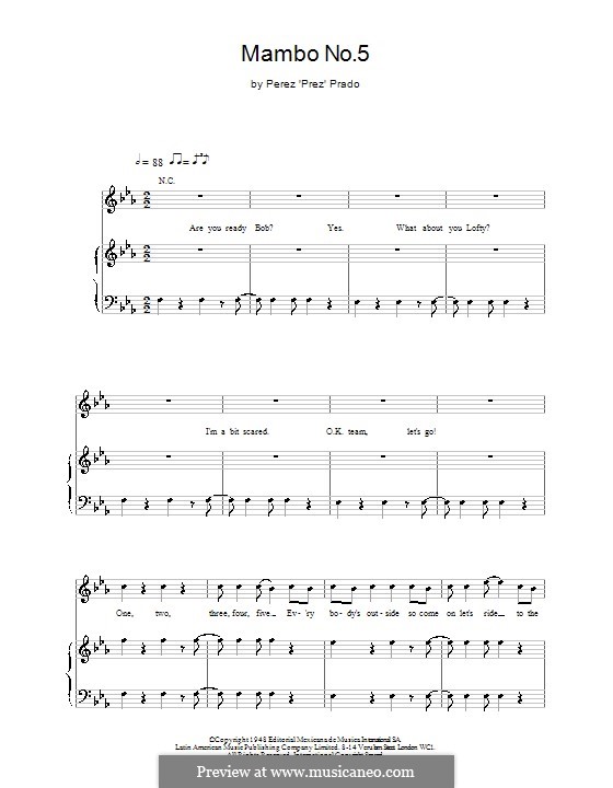 Mambo No.5: Para vocais e piano (ou Guitarra) by Dámaso Pérez Prado