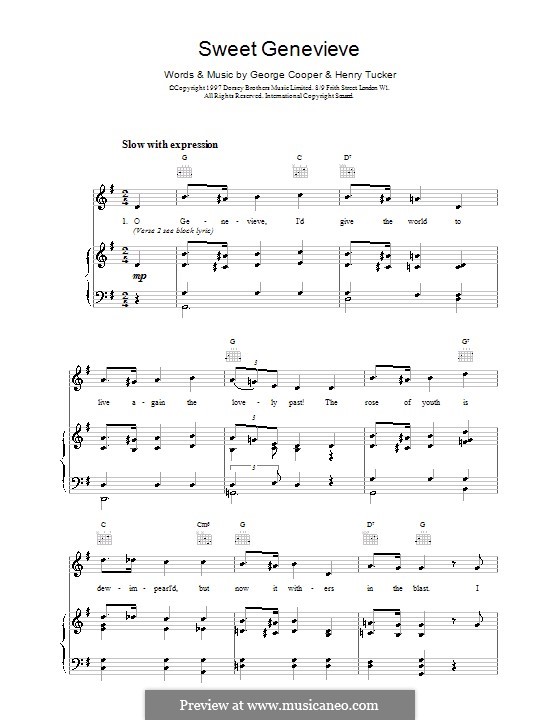 Sweet Genevieve: Para vocais e piano (ou Guitarra) by George Cooper