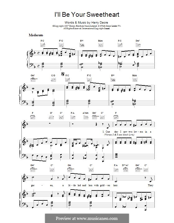 I'll Be Your Sweetheart: Para vocais e piano (ou Guitarra) by Harry Dacre