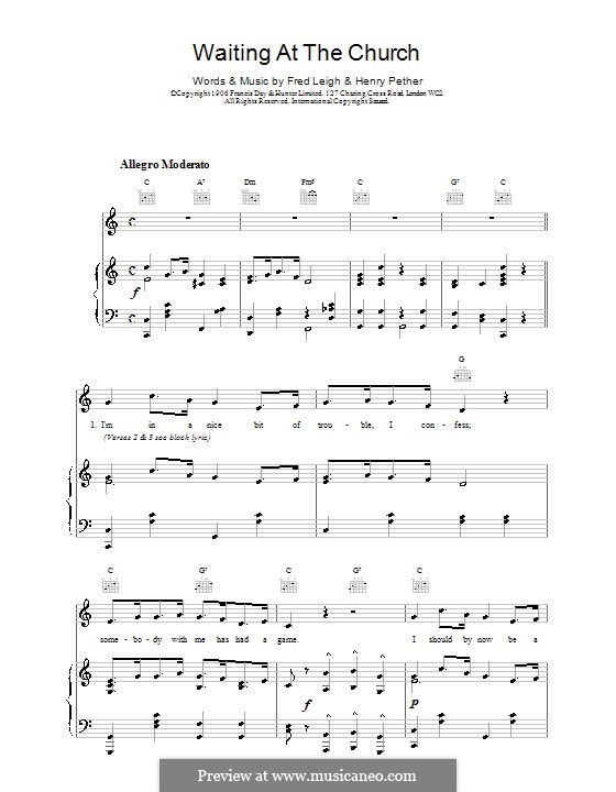 Waiting at the Church: Para vocais e piano (ou Guitarra) by Fred Leigh