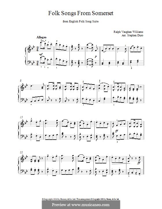 Folk Songs from Somerset (from English Folk Song Suite): Para Piano by Ralph Vaughan Williams
