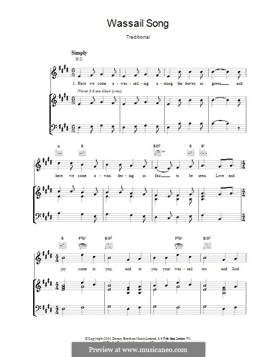 Here we Come a-Wassailing (Printable Scores): Para vocais e piano (ou Guitarra) by folklore