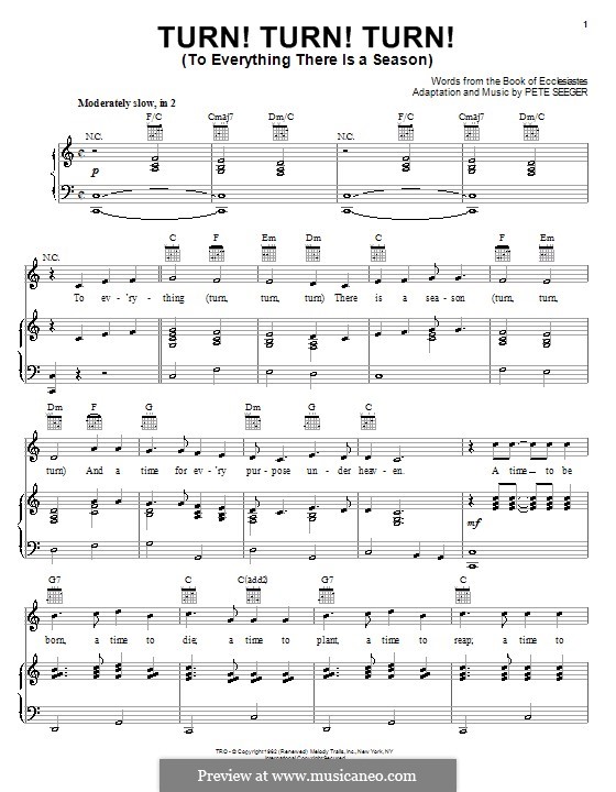 Turn! Turn! Turn! (To Everything There Is a Season): Para vocais e piano (ou Guitarra) by Pete Seeger